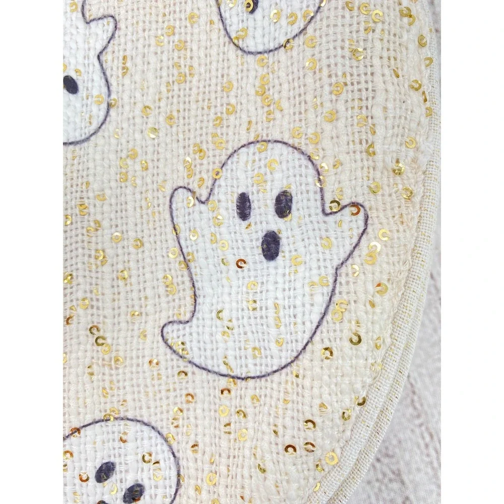 Tahari Home Placemats (4) Cream Ghost Gold Sequin Round Halloween Spooky Glitter